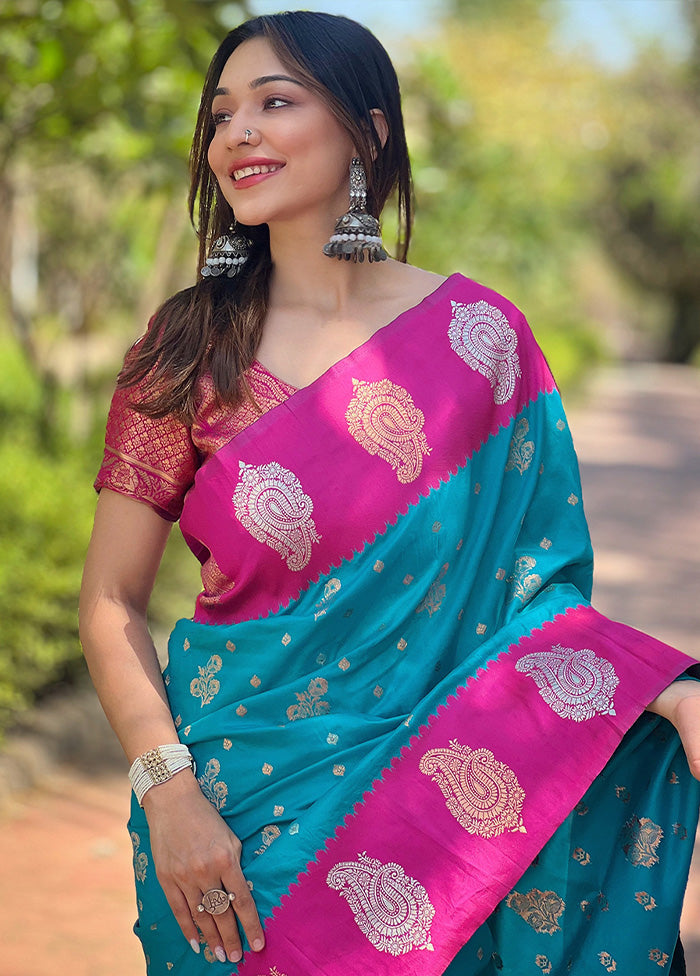 Blue Spun Silk Saree With Blouse Piece