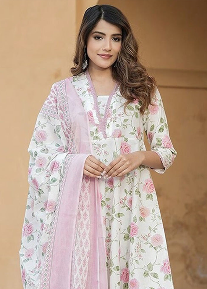 3 Pc Pink Readymade Cotton Dupatta Suit Set