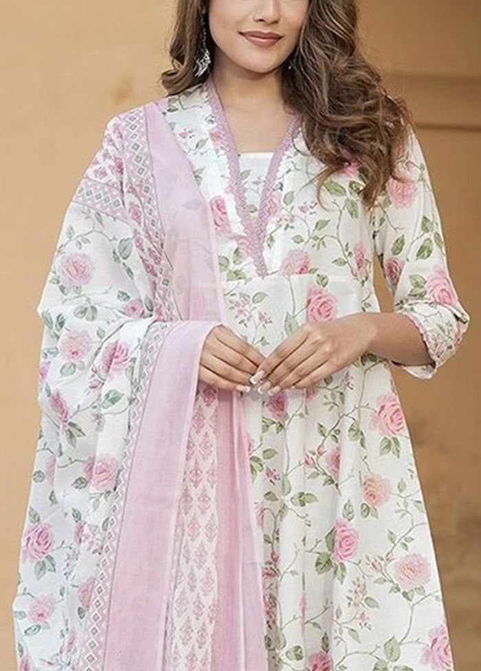 3 Pc Pink Readymade Cotton Dupatta Suit Set