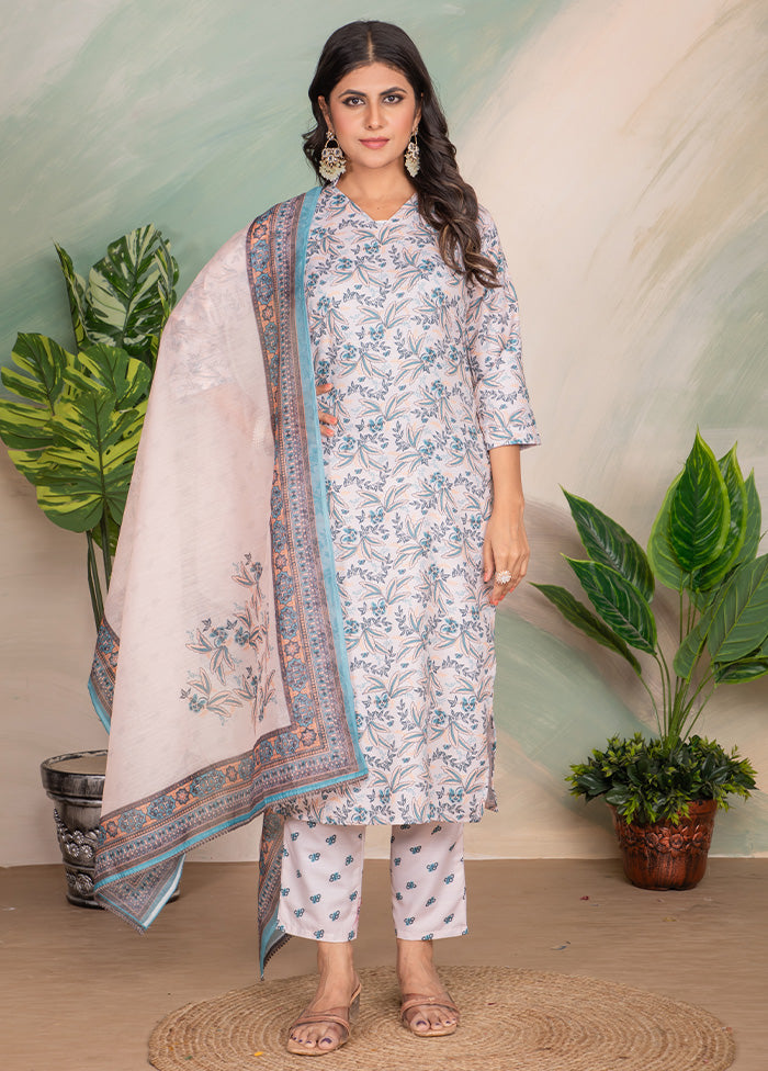 3 Pc Off White Readymade Rayon Dupatta Suit Set