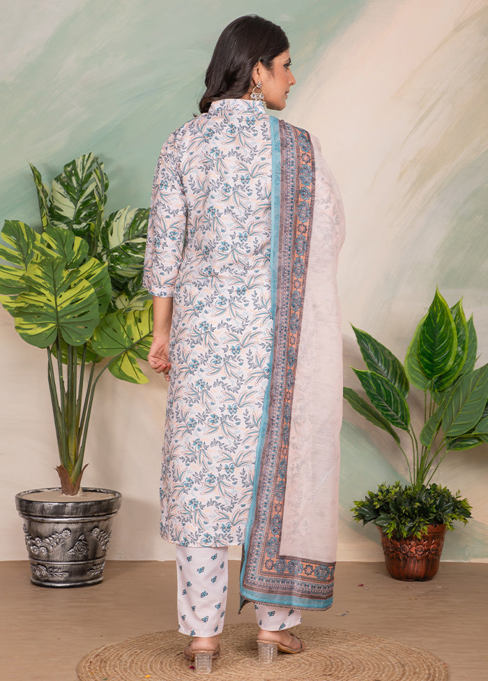 3 Pc Off White Readymade Rayon Dupatta Suit Set