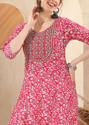 Pink Readymade Cotton Long Kurti