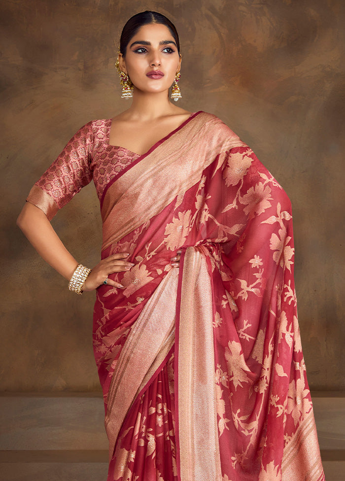 Red Spun Silk Saree With Blouse Piece