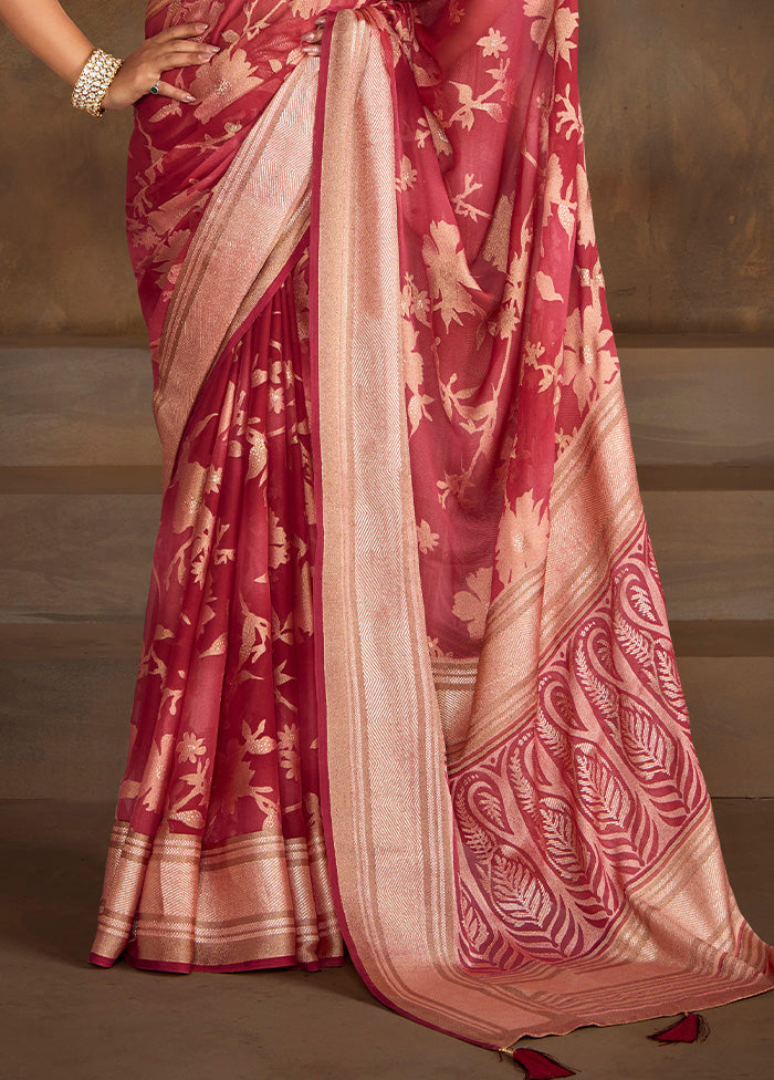 Red Spun Silk Saree With Blouse Piece