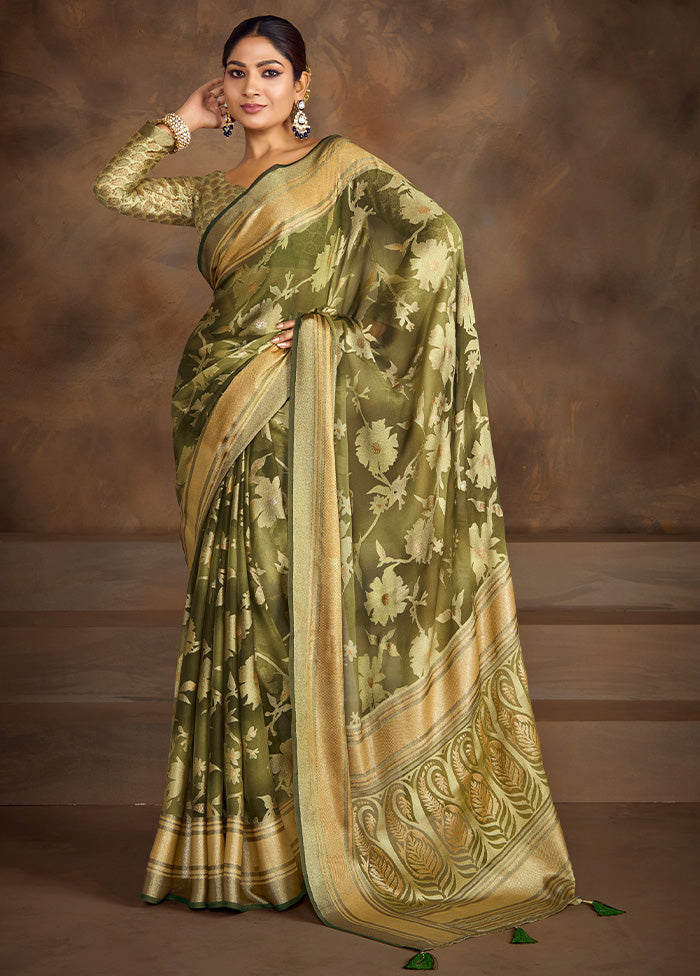 Green Spun Silk Saree With Blouse Piece