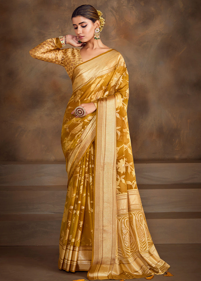 Gold Spun Silk Saree With Blouse Piece