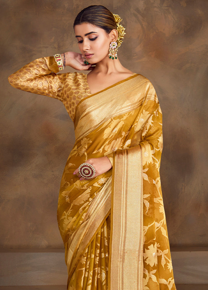 Gold Spun Silk Saree With Blouse Piece