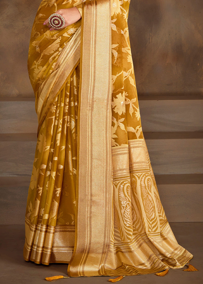 Gold Spun Silk Saree With Blouse Piece