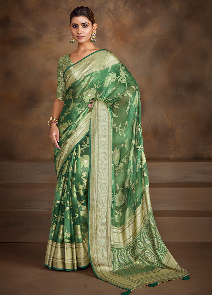 Teal Green Spun Silk Saree With Blouse Piece