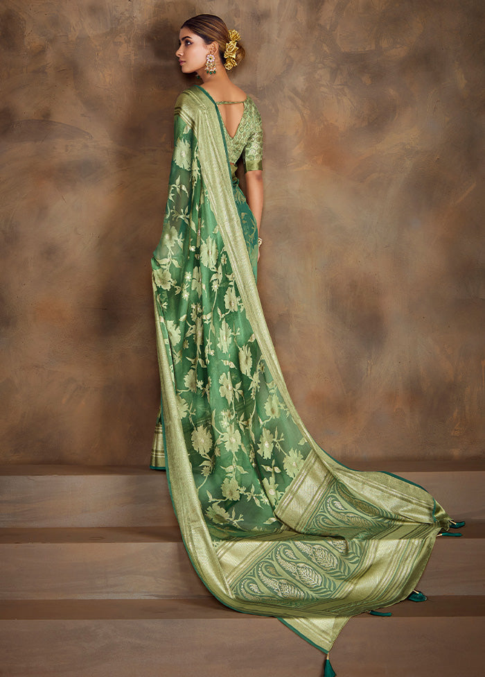 Teal Green Spun Silk Saree With Blouse Piece