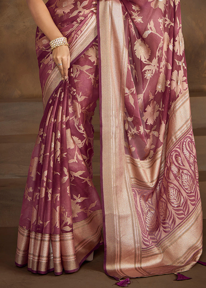 Purple Spun Silk Saree With Blouse Piece