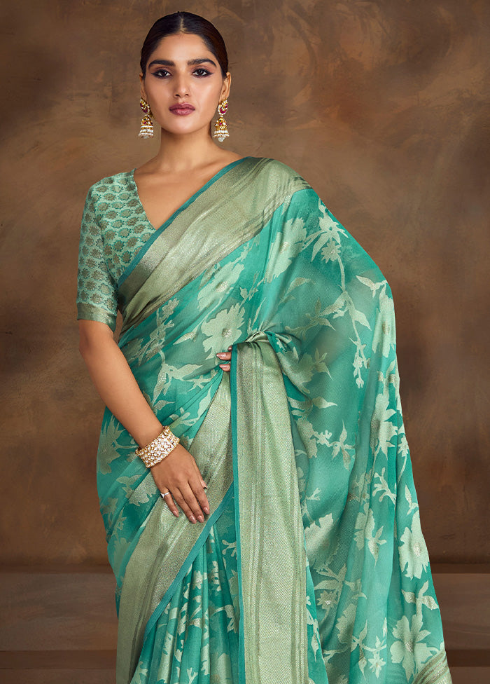 Sea Green Spun Silk Saree With Blouse Piece