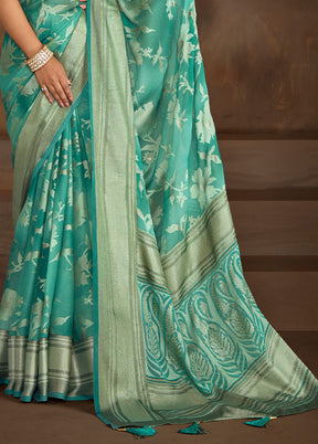 Sea Green Spun Silk Saree With Blouse Piece