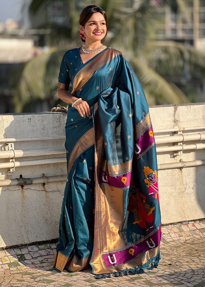 Navy Blue Spun Silk Saree With Blouse Piece