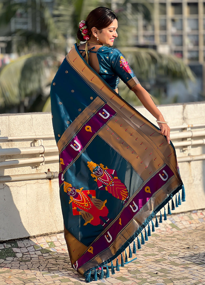 Navy Blue Spun Silk Saree With Blouse Piece