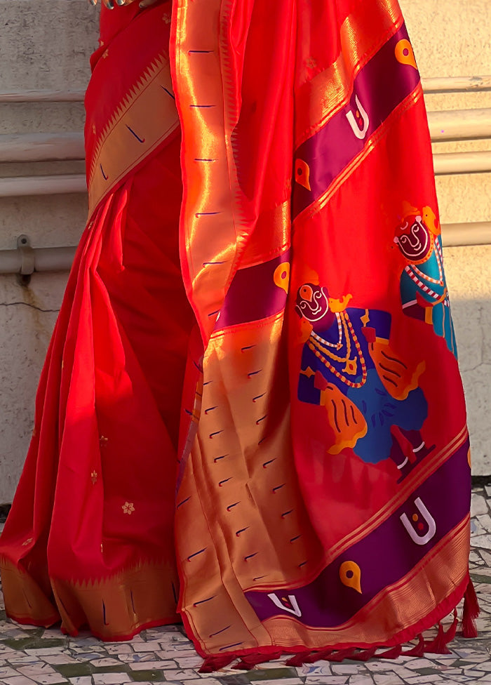 Red Spun Silk Saree With Blouse Piece