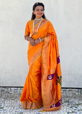 Yellow Spun Silk Saree With Blouse Piece