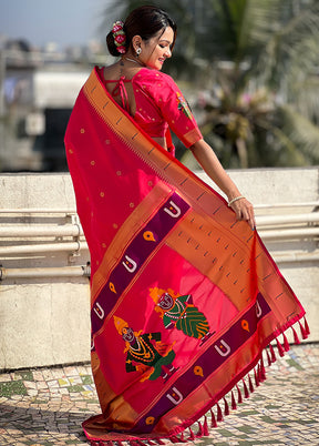 Pink Spun Silk Saree With Blouse Piece