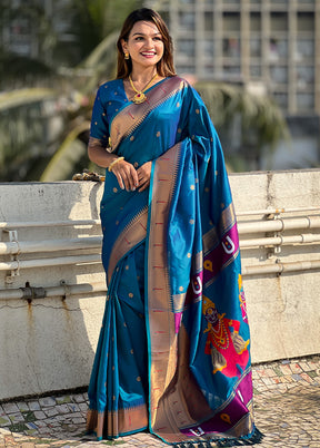 Blue Spun Silk Saree With Blouse Piece