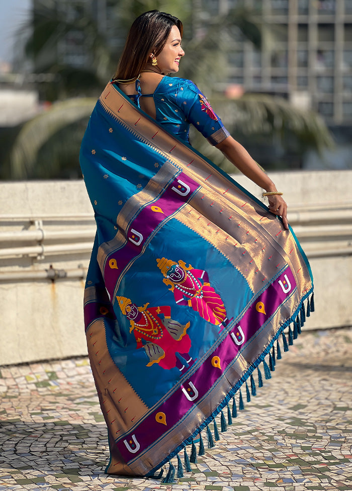 Blue Spun Silk Saree With Blouse Piece