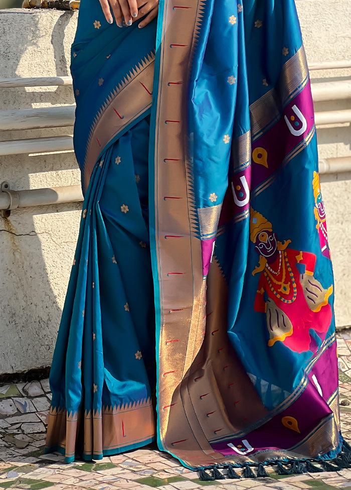 Blue Spun Silk Saree With Blouse Piece