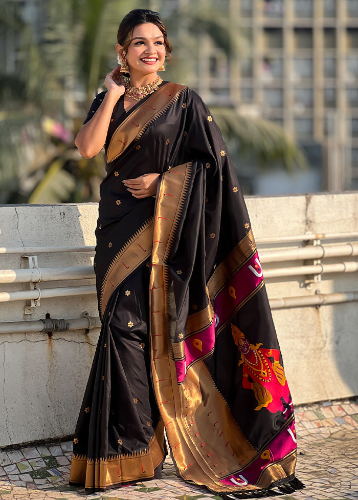 Black Spun Silk Saree With Blouse Piece