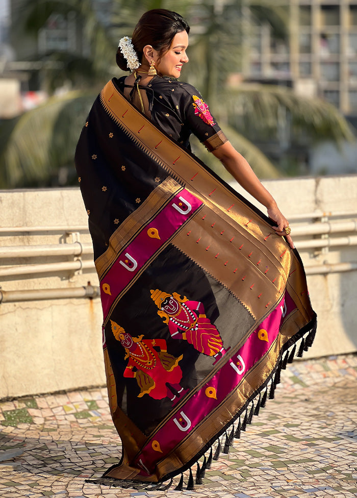 Black Spun Silk Saree With Blouse Piece