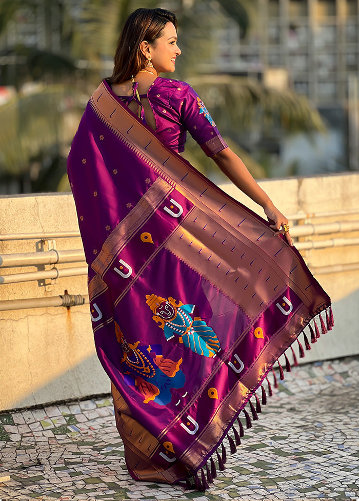 Purple Spun Silk Saree With Blouse Piece