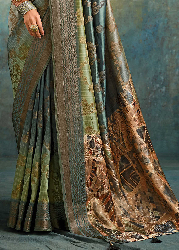 Grey Spun Silk Saree With Blouse Piece