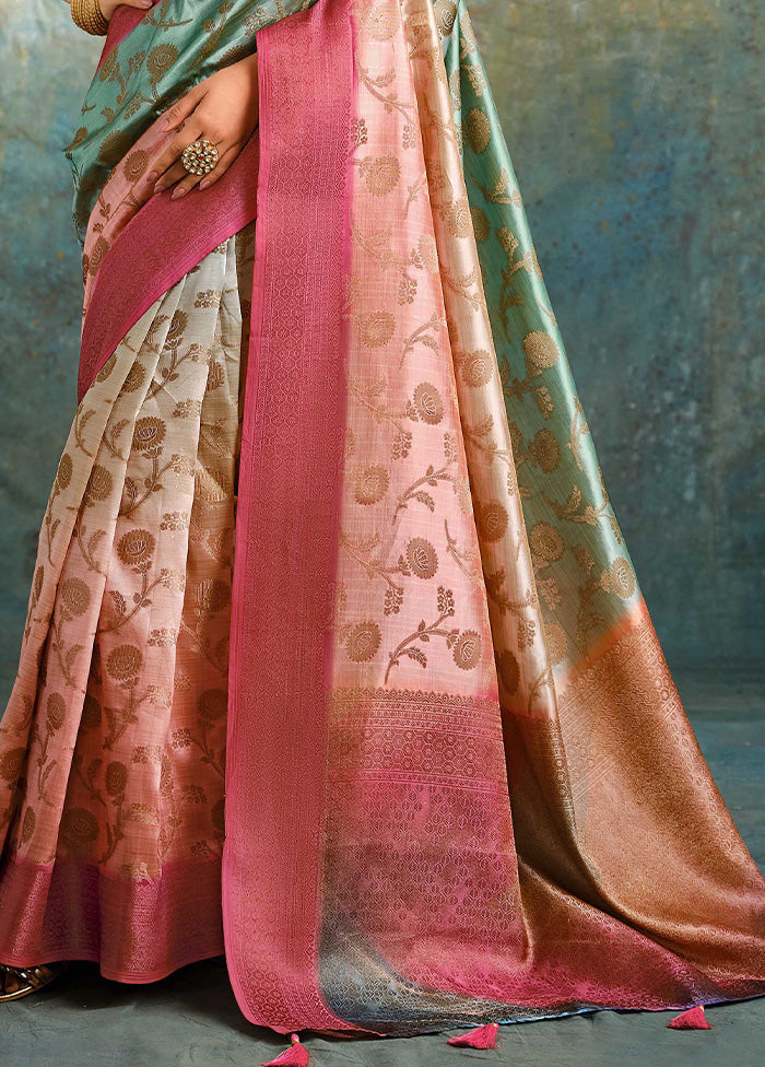 Multicolor Spun Silk Saree With Blouse Piece