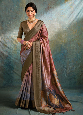 Multicolor Spun Silk Saree With Blouse Piece