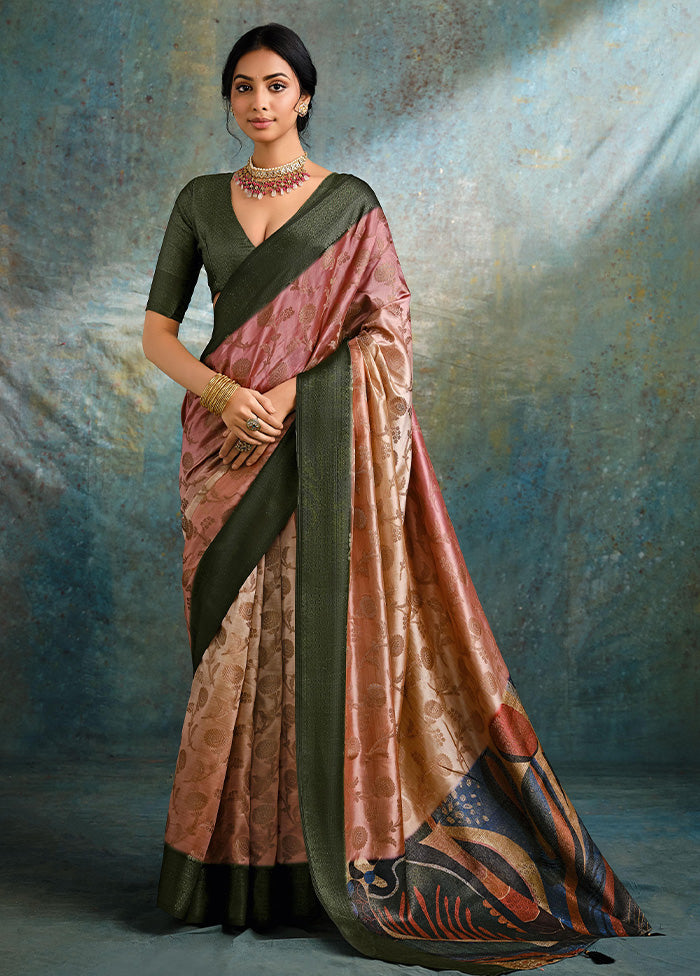 Multicolor Spun Silk Saree With Blouse Piece