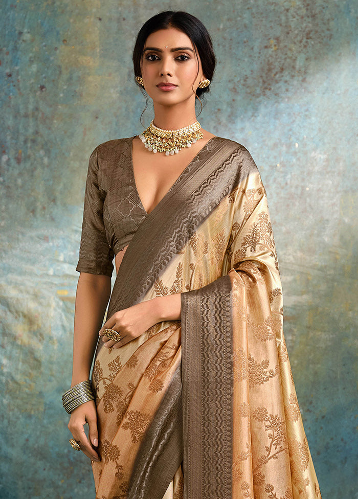 Beige Spun Silk Saree With Blouse Piece