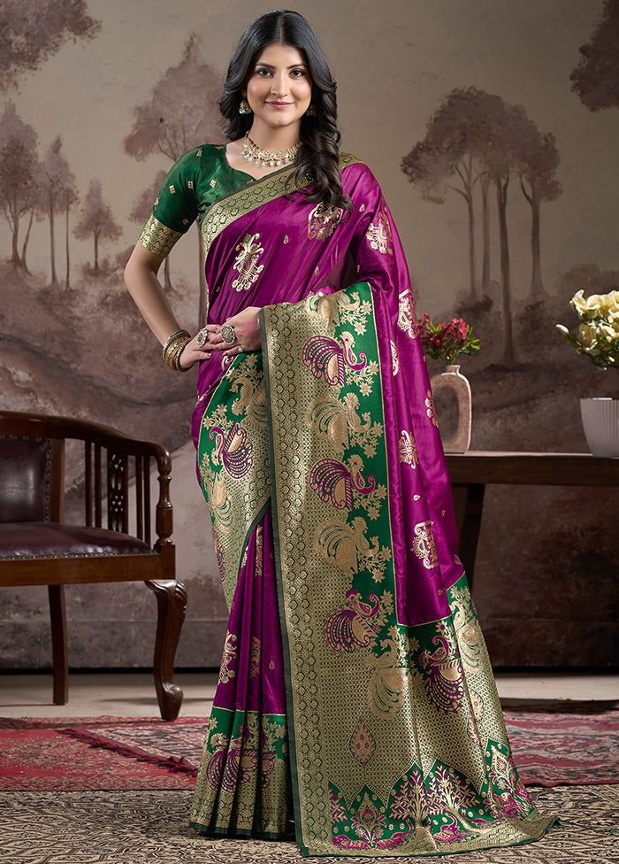 Purple Spun Silk Saree With Blouse Piece