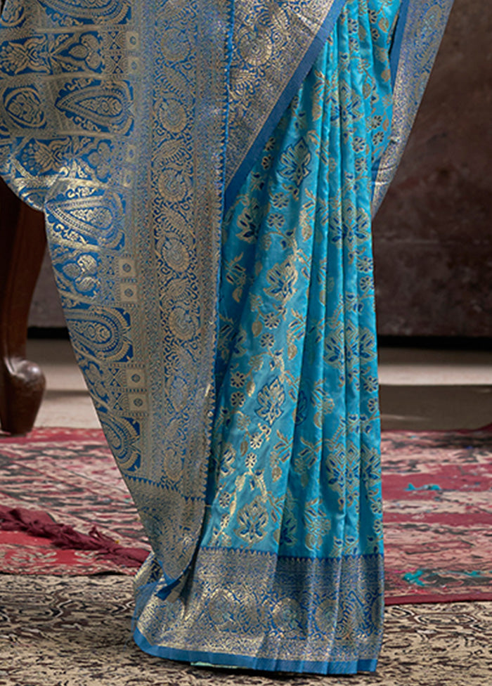 Blue Spun Silk Saree With Blouse Piece