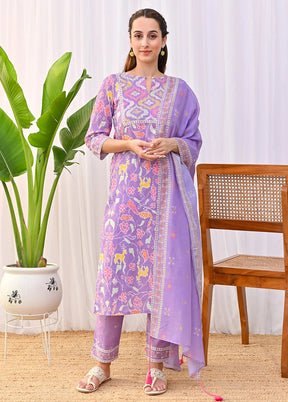 3 Pc Purple Readymade Rayon Dupatta Suit Set