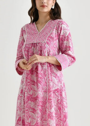 2 Pc Pink Readymade Rayon Kurti Set