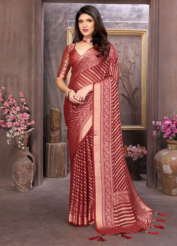 Burgundy Spun Silk Saree With Blouse Piece