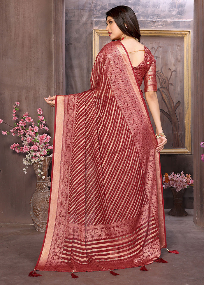 Burgundy Spun Silk Saree With Blouse Piece