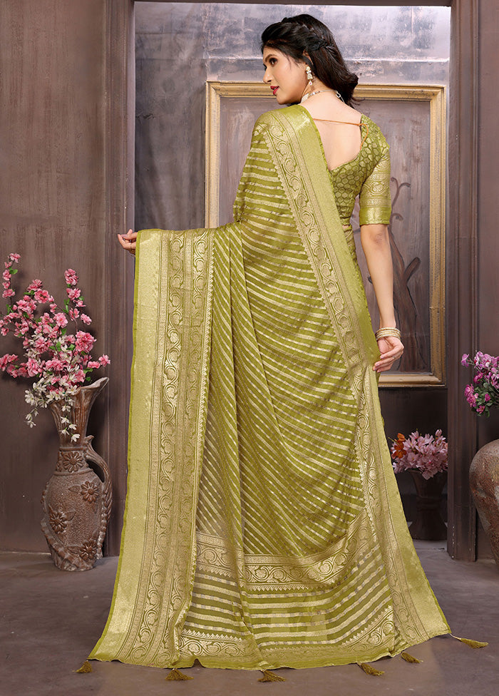 Olive Green Spun Silk Saree With Blouse Piece