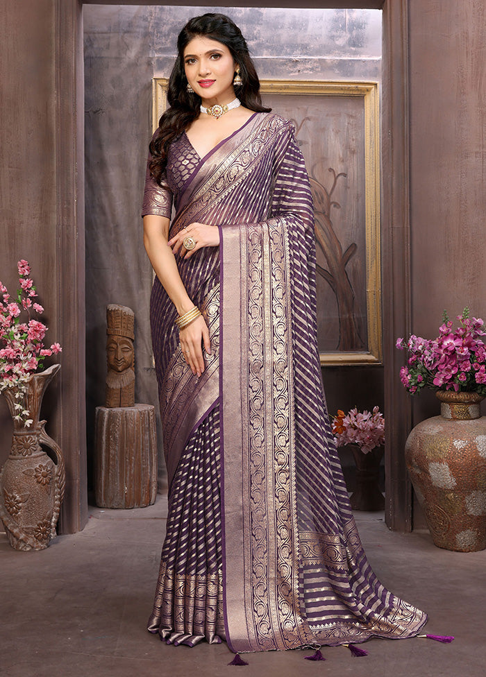 Voilet Spun Silk Saree With Blouse Piece