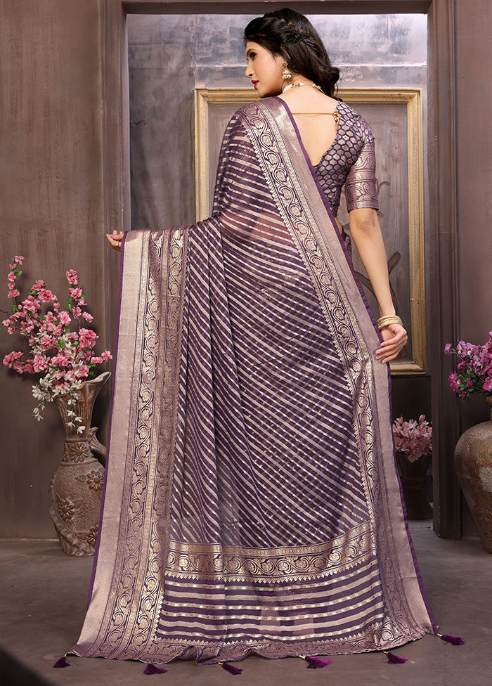 Voilet Spun Silk Saree With Blouse Piece