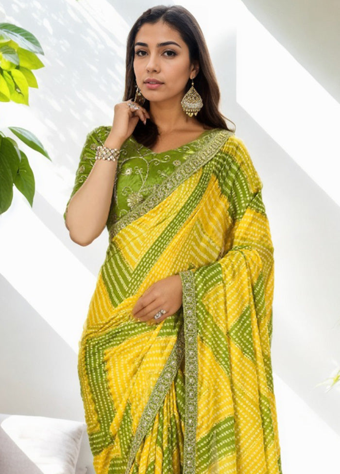 Yellow Spun Silk Saree With Blouse Piece