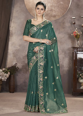 Rama Spun Silk Saree With Blouse Piece