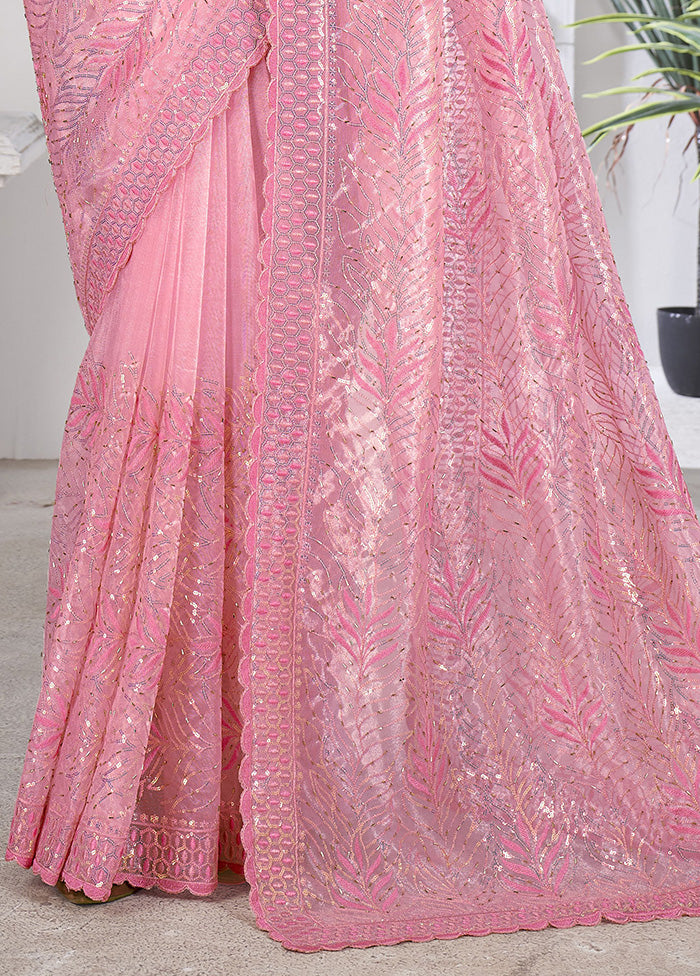 Pink Net Net Saree With Blouse Piece