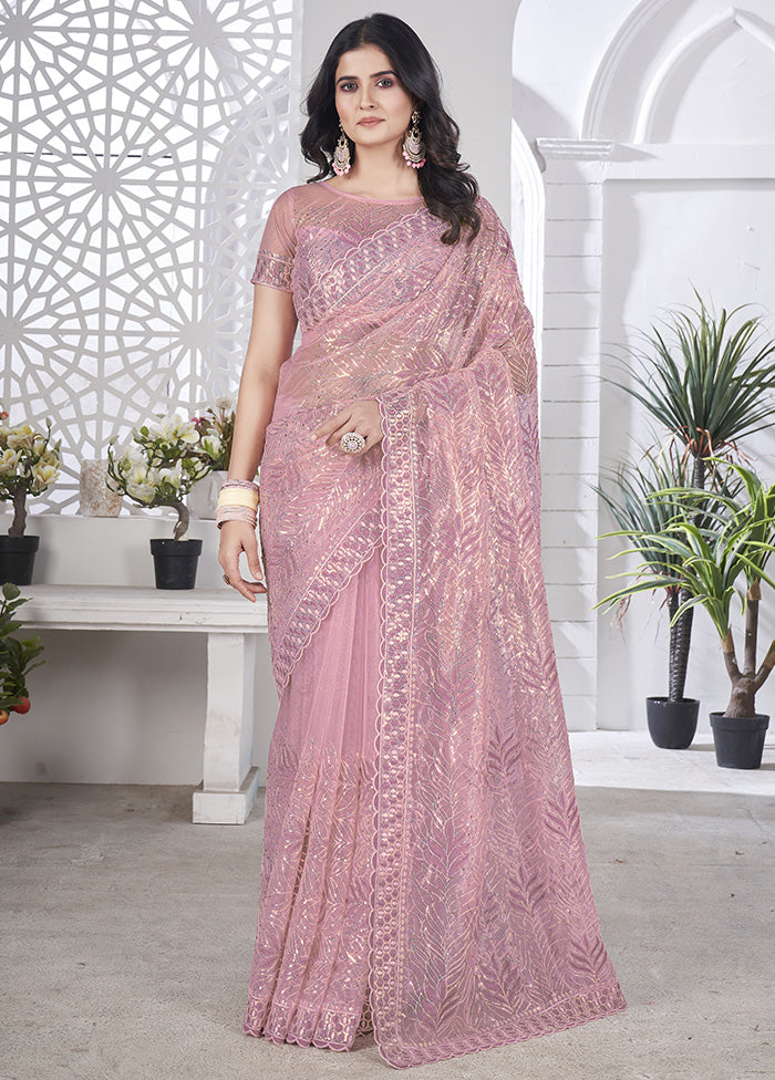 Purple Net Net Saree With Blouse Piece