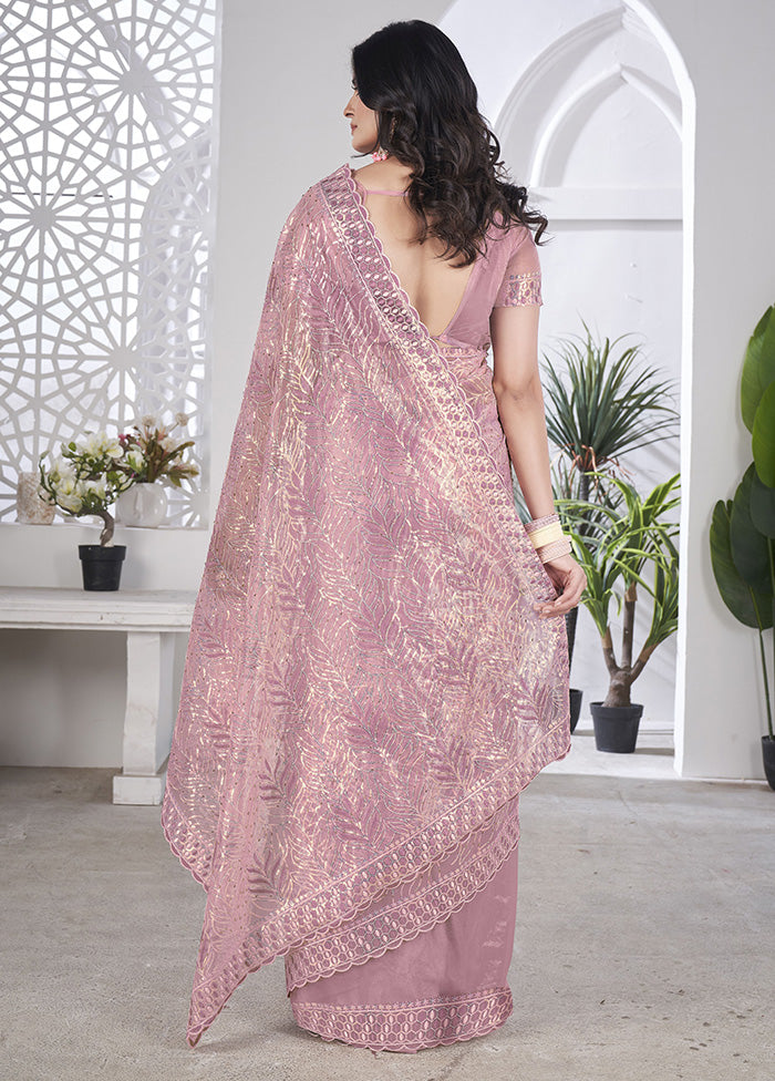 Purple Net Net Saree With Blouse Piece