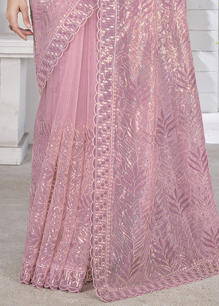 Purple Net Net Saree With Blouse Piece