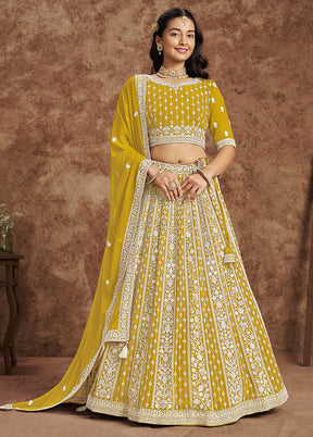 3 Pc Yellow Georgette Semi Stitched Lehenga Set