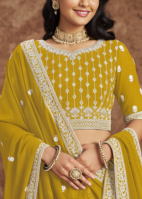 3 Pc Yellow Georgette Semi Stitched Lehenga Set